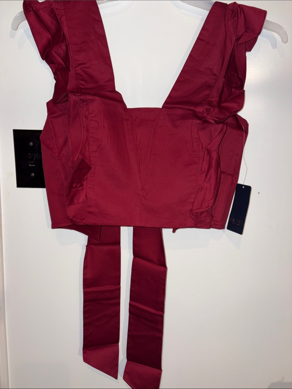 Rachel Rox Deep Red Ruffle Strap Square Crop Top